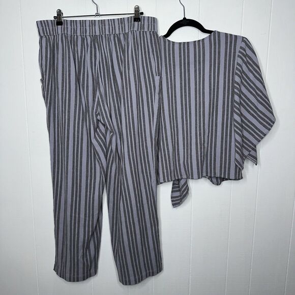 Natural By Known Supply Women’s 2 Piece Set Organic Cotton Striped Blue Size S/L - Picture 2 of 7